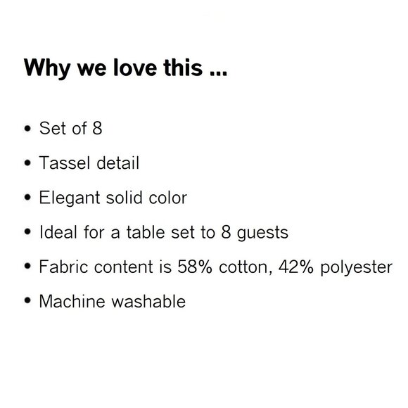 brand new Set of 8 Everhome Solid Color Navy Blue Fabric Napkins with Tassels - Picture 6 of 10